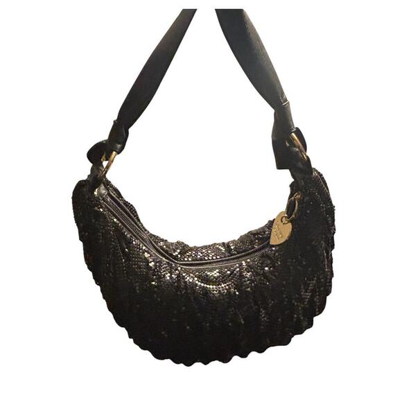 Felix Rey Half Moon Layered Chain Mail Shoulder Bag Black - Picture 1 of 8